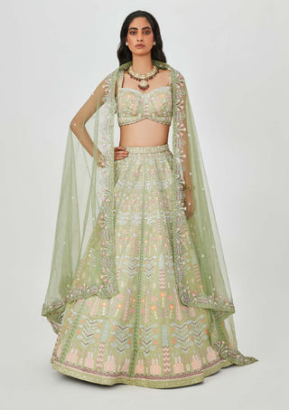 Aisha Rao-Shazia Moss Green Embellished Lehenga Set-INDIASPOPUP.COM