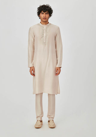 Aisha Rao Men-Ramin Almond Embellished Bundi Kurta Set-INDIASPOPUP.COM