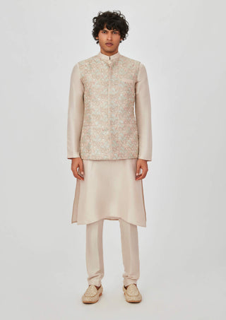 Aisha Rao Men-Ramin Almond Embellished Bundi Kurta Set-INDIASPOPUP.COM