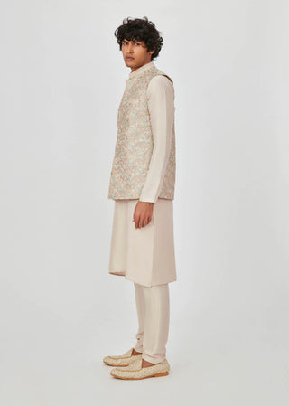 Aisha Rao Men-Ramin Almond Embellished Bundi Kurta Set-INDIASPOPUP.COM