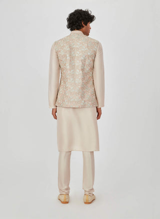 Aisha Rao Men-Ramin Almond Embellished Bundi Kurta Set-INDIASPOPUP.COM