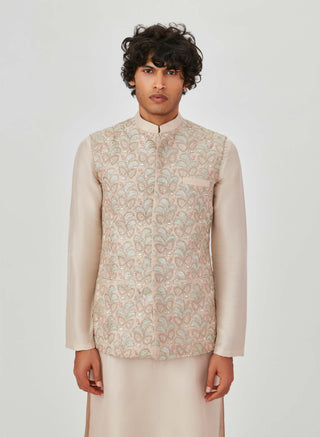 Aisha Rao Men-Ramin Almond Embellished Bundi Kurta Set-INDIASPOPUP.COM