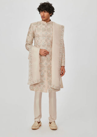 Aisha Rao Men-Zohar Ivory Embellished Sherwani Set-INDIASPOPUP.COM