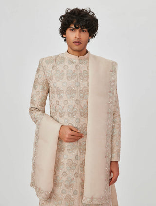 Aisha Rao Men-Zohar Ivory Embellished Sherwani Set-INDIASPOPUP.COM