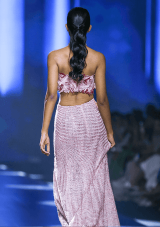 Petalnova pink ombré floral bustier and slit skirt