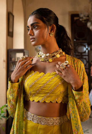 Paulmi & Harsh-Refreshing Yellow Tropical Jacket And Palazzo Set-INDIASPOPUP.COM