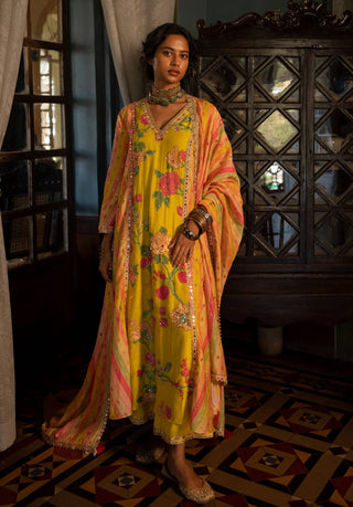 Paulmi & Harsh-Lime Yellow Stripes Kurta Set-INDIASPOPUP.COM