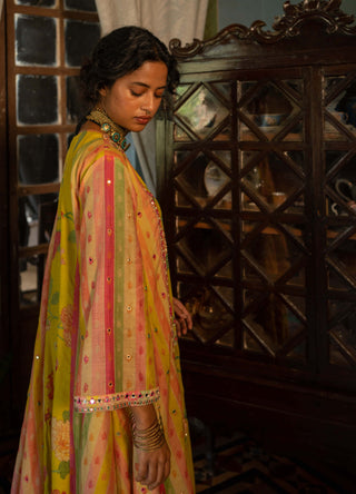 Paulmi & Harsh-Lime Yellow Stripes Kurta Set-INDIASPOPUP.COM