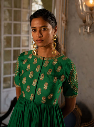 Paulmi & Harsh-Emerald Green Motif Peplum And Palazzo-INDIASPOPUP.COM