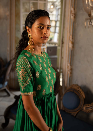 Paulmi & Harsh-Emerald Green Motif Peplum And Palazzo-INDIASPOPUP.COM
