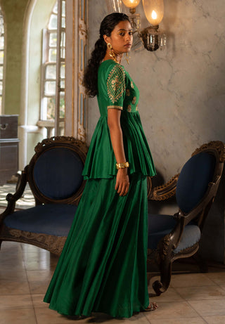 Paulmi & Harsh-Emerald Green Motif Peplum And Palazzo-INDIASPOPUP.COM