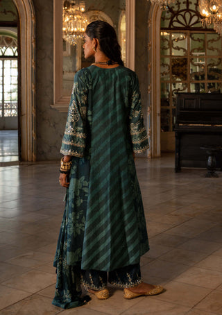 Paulmi & Harsh-Teal Blue Floral And Stripe Kurta Set-INDIASPOPUP.COM
