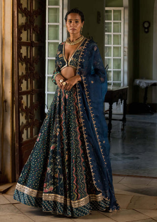 Paulmi & Harsh-Navy Blue Printed Lehenga Set-INDIASPOPUP.COM