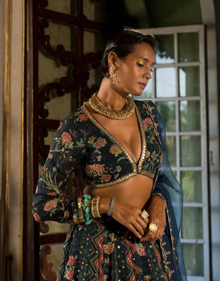 Paulmi & Harsh-Navy Blue Printed Lehenga Set-INDIASPOPUP.COM