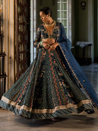Paulmi & Harsh-Navy Blue Printed Lehenga Set-INDIASPOPUP.COM