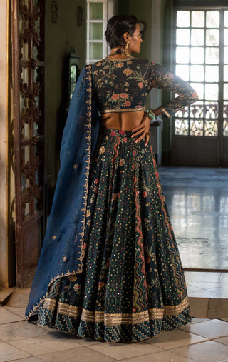 Paulmi & Harsh-Navy Blue Printed Lehenga Set-INDIASPOPUP.COM