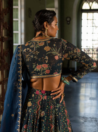 Paulmi & Harsh-Navy Blue Printed Lehenga Set-INDIASPOPUP.COM