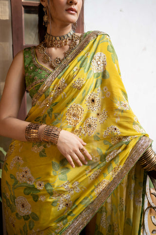 Paulmi & Harsh-Refreshing Yellow Mint Sari And Blouse-INDIASPOPUP.COM