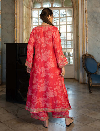 Paulmi & Harsh-Red Mono Floral Kurta And Pants-INDIASPOPUP.COM