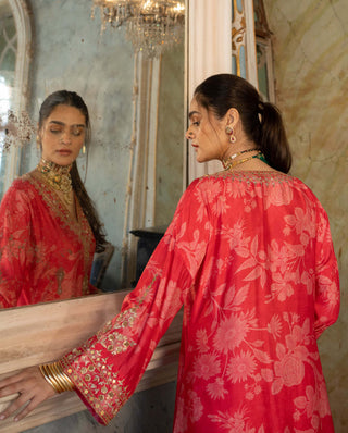 Paulmi & Harsh-Red Mono Floral Kurta And Pants-INDIASPOPUP.COM