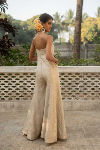 Ivory Jacquard Jumpsuit by Paulmi & Harsh available on Indiaspopup.com