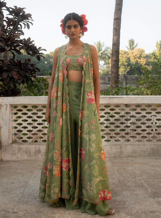 Sage Green Jacket And Palazzo Set by Paulmi & Harsh available on Indiaspopup.com