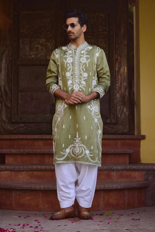 Falaknuma Sap Green Kurta And Salwar by Ankit V Kapoor available on Indiaspopup.com