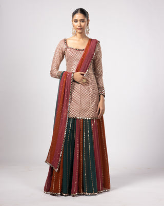 Jade green kurta and lehenga pant set