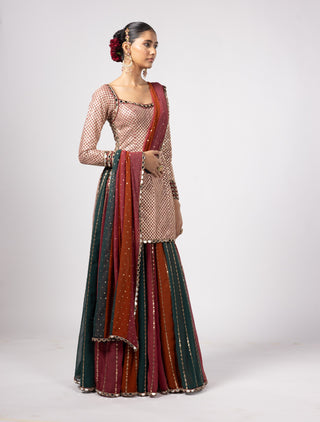 Jade green kurta and lehenga pant set