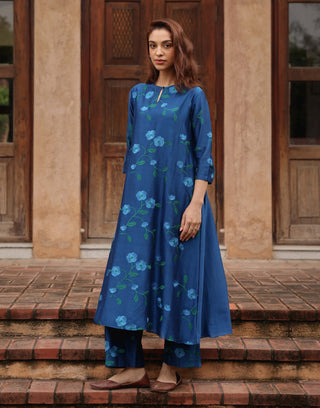 Indigo bloom embroidered tunic and pants