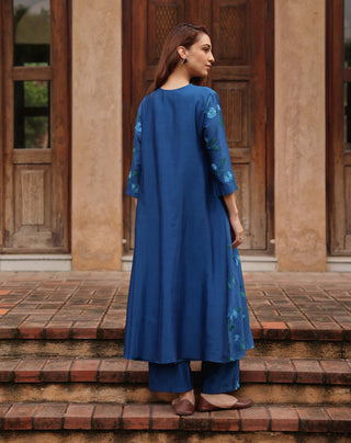 Indigo bloom embroidered tunic and pants