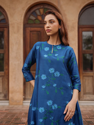 Indigo bloom embroidered tunic and pants