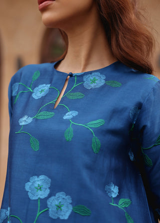 Indigo bloom embroidered tunic and pants
