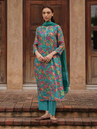 Teal bloom printed kurta set