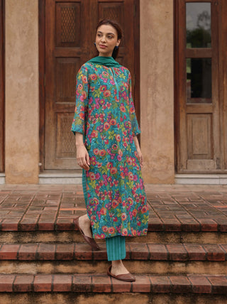 Teal bloom printed kurta set