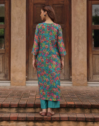 Teal bloom printed kurta set