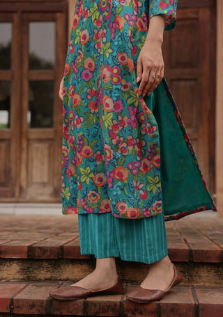 Teal bloom printed kurta set