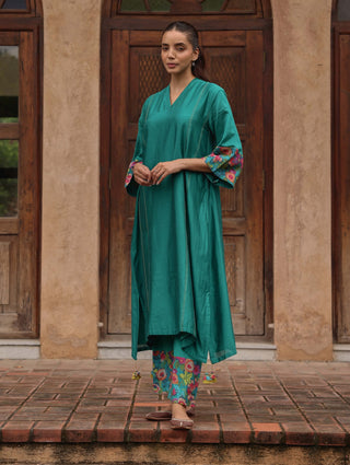 Teal giza silk tunic and pants
