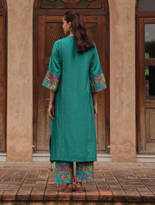 Teal giza silk tunic and pants