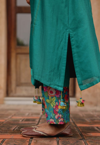Teal giza silk tunic and pants