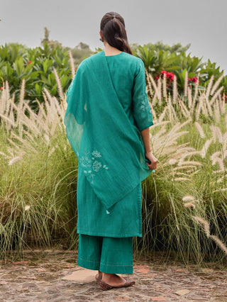 Teal applique embroidered kurta set