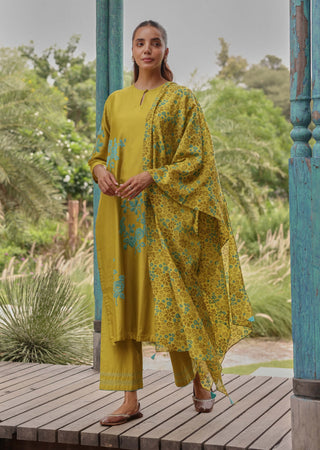 Ochre applique kurta set
