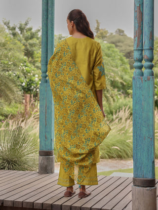 Ochre applique kurta set