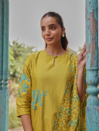 Ochre applique kurta set