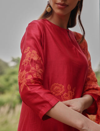 Berry applique floral kurta set