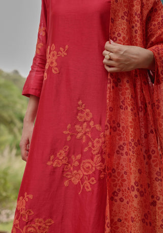 Berry applique floral kurta set