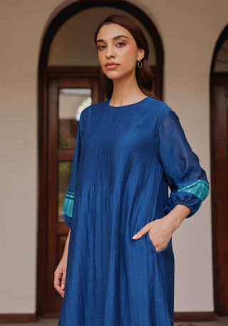 Indigo pintuck dress