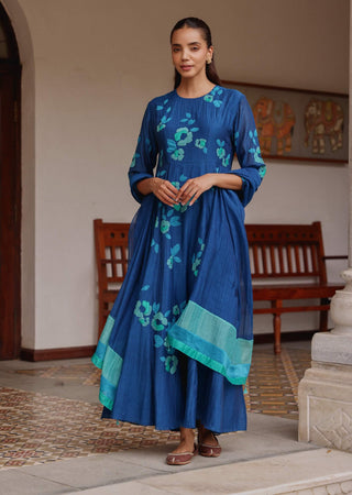 Indigo bloom anarkali and dupatta