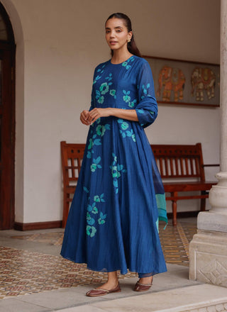 Indigo bloom anarkali and dupatta