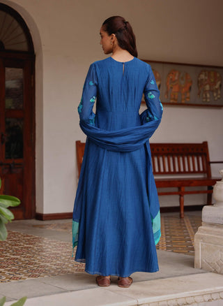 Indigo bloom anarkali and dupatta
